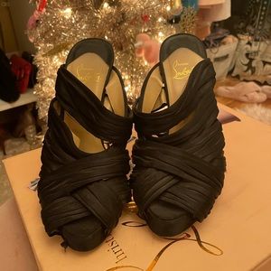 Christain Louboutin black satin heels